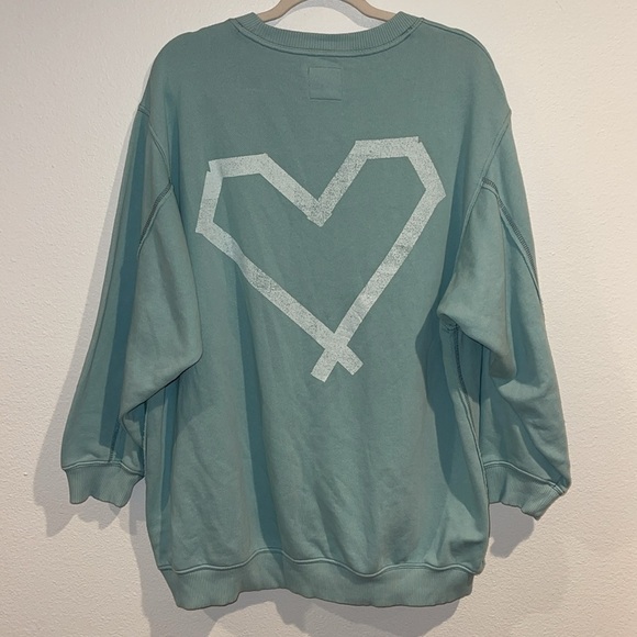 Aerie Oversized Blue Heart Sweatshirt With Pocket Women’s Size Large New - Picture 2 of 8